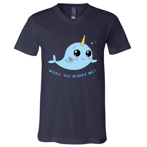 Cute Marriage Proposal Whale You Marry Me? V-Neck T-Shirt