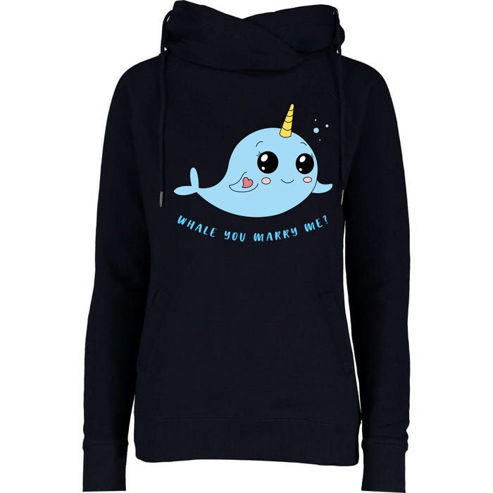 Cute Marriage Proposal Whale You Marry Me? Womens Funnel Neck Pullover Hood