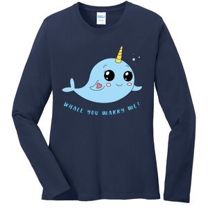 Cute Marriage Proposal Whale You Marry Me? Ladies Long Sleeve Shirt