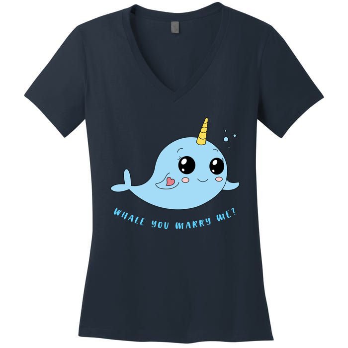 Cute Marriage Proposal Whale You Marry Me? Women's V-Neck T-Shirt