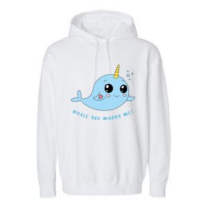 Cute Marriage Proposal Whale You Marry Me? Garment-Dyed Fleece Hoodie