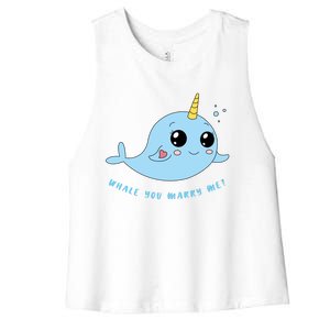 Cute Marriage Proposal Whale You Marry Me? Women's Racerback Cropped Tank