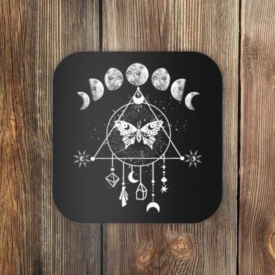 Celestial Moon Phase Moth Crystals Stars Vintage Design Coaster