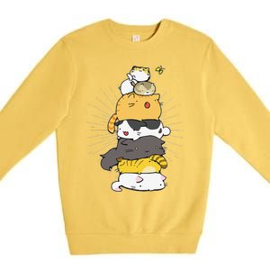 Cats Meowtain Pile Cat Anime Kawaii Kitten Lover Funny Gift Premium Crewneck Sweatshirt