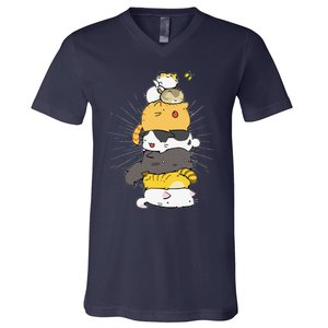 Cats Meowtain Pile Cat Anime Kawaii Kitten Lover Funny Gift V-Neck T-Shirt