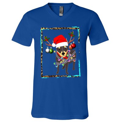 Christmas Miniature Pinscher Reindeer Santa Min Pin Dog Mom Meaningful Gift V-Neck T-Shirt