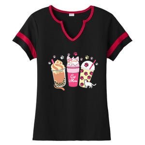 Cat Mom Paw Frappuccino Cute Ladies Halftime Notch Neck Tee