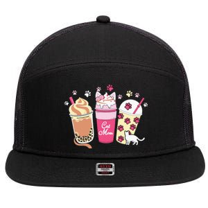 Cat Mom Paw Frappuccino Cute 7 Panel Mesh Trucker Snapback Hat