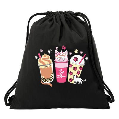 Cat Mom Paw Frappuccino Cute Drawstring Bag