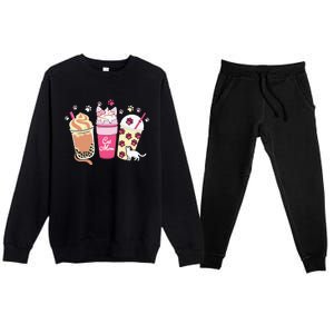 Cat Mom Paw Frappuccino Cute Premium Crewneck Sweatsuit Set