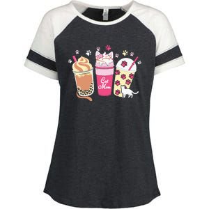 Cat Mom Paw Frappuccino Cute Enza Ladies Jersey Colorblock Tee