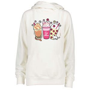 Cat Mom Paw Frappuccino Cute Womens Funnel Neck Pullover Hood