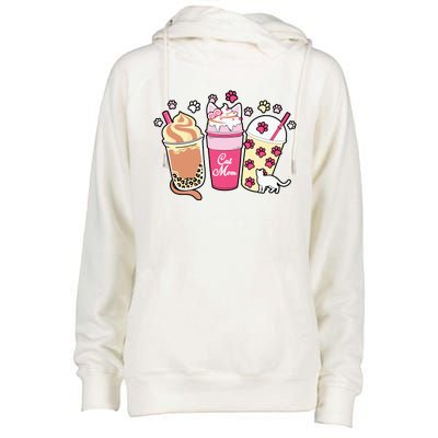 Cat Mom Paw Frappuccino Cute Womens Funnel Neck Pullover Hood