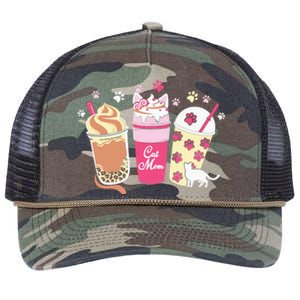 Cat Mom Paw Frappuccino Cute Retro Rope Trucker Hat Cap