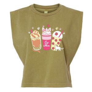 Cat Mom Paw Frappuccino Cute Garment-Dyed Women's Muscle Tee