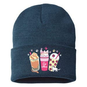 Cat Mom Paw Frappuccino Cute Sustainable Knit Beanie