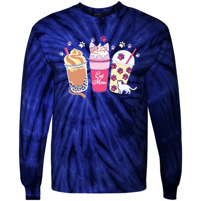 Cat Mom Paw Frappuccino Cute Tie-Dye Long Sleeve Shirt