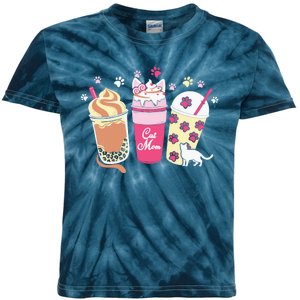 Cat Mom Paw Frappuccino Cute Kids Tie-Dye T-Shirt