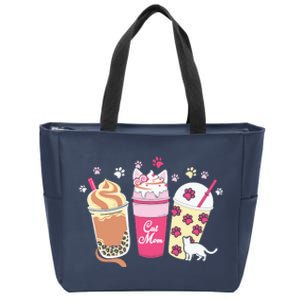 Cat Mom Paw Frappuccino Cute Zip Tote Bag