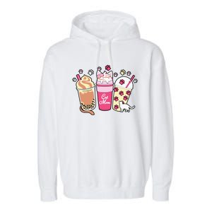 Cat Mom Paw Frappuccino Cute Garment-Dyed Fleece Hoodie