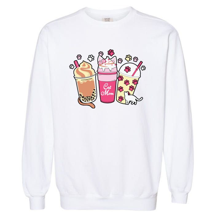 Cat Mom Paw Frappuccino Cute Garment-Dyed Sweatshirt