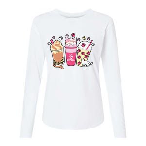 Cat Mom Paw Frappuccino Cute Womens Cotton Relaxed Long Sleeve T-Shirt