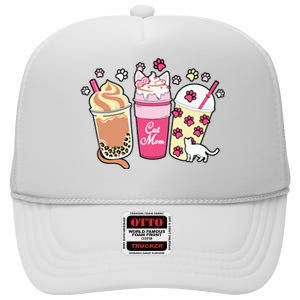 Cat Mom Paw Frappuccino Cute High Crown Mesh Back Trucker Hat