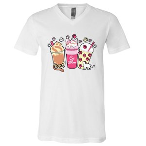 Cat Mom Paw Frappuccino Cute V-Neck T-Shirt