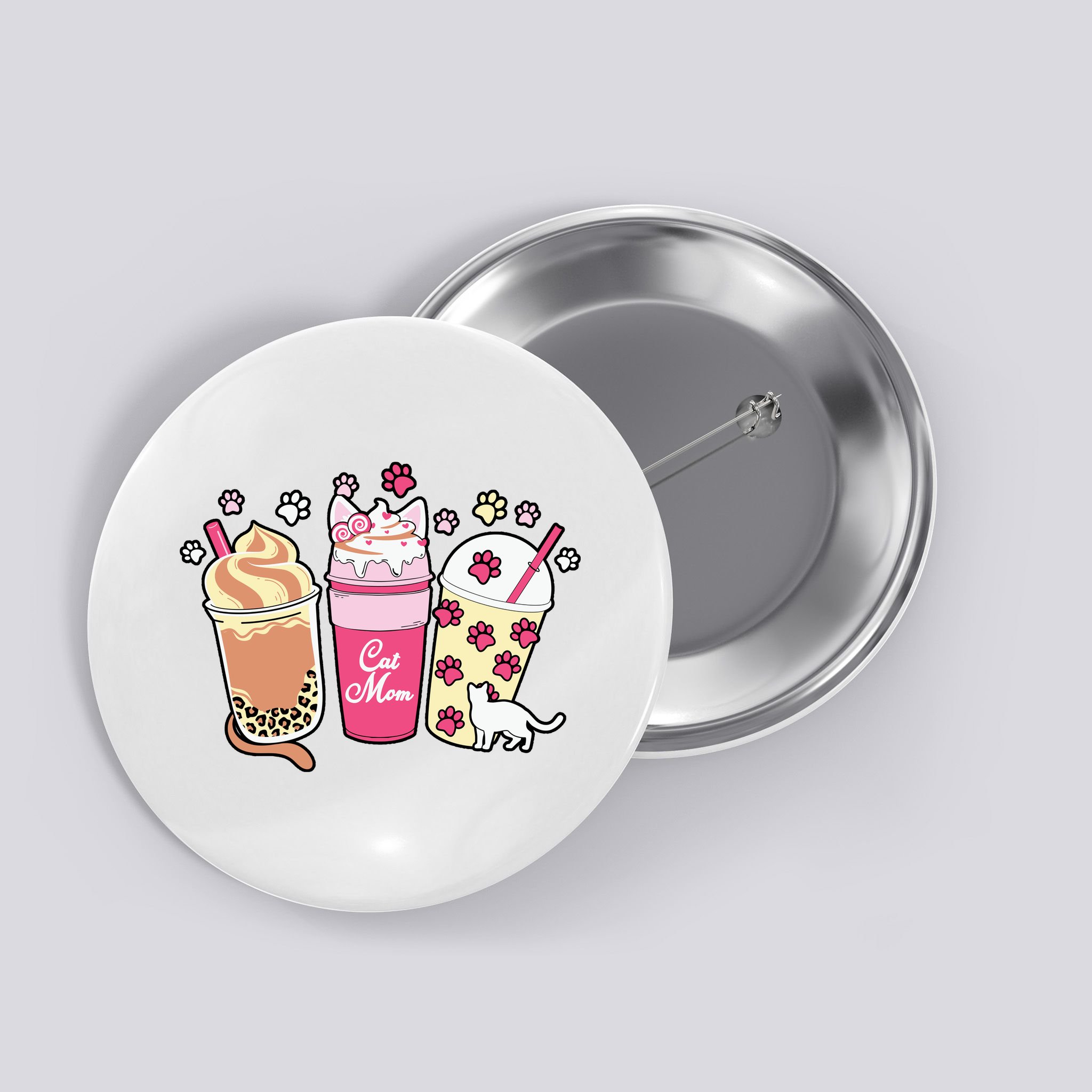 Cat Mom Paw Frappuccino Cute Button