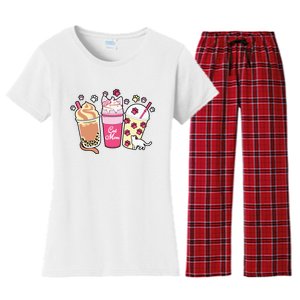 Cat Mom Paw Frappuccino Cute Women's Flannel Pajama Set