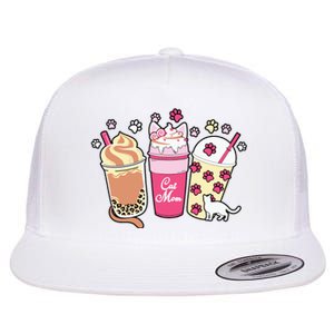 Cat Mom Paw Frappuccino Cute Flat Bill Trucker Hat