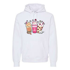 Cat Mom Paw Frappuccino Cute Premium Hoodie