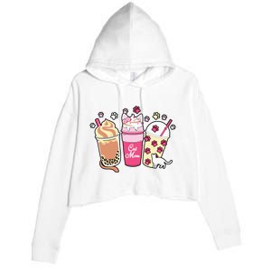 Cat Mom Paw Frappuccino Cute Crop Fleece Hoodie