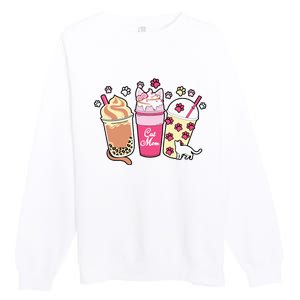 Cat Mom Paw Frappuccino Cute Premium Crewneck Sweatshirt