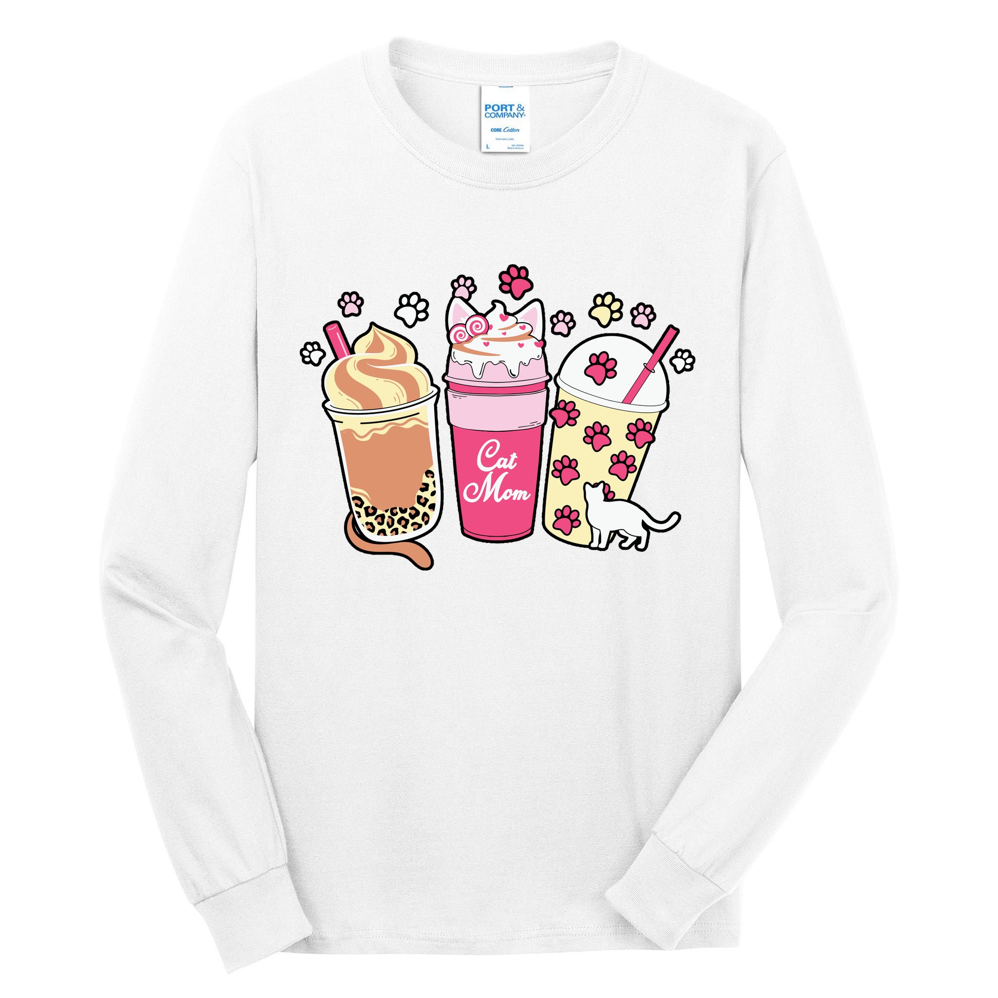 Cat Mom Paw Frappuccino Cute Tall Long Sleeve T-Shirt