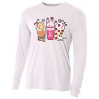 Cat Mom Paw Frappuccino Cute Cooling Performance Long Sleeve Crew