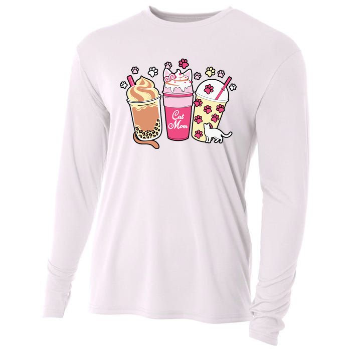 Cat Mom Paw Frappuccino Cute Cooling Performance Long Sleeve Crew