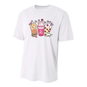 Cat Mom Paw Frappuccino Cute Youth Performance Sprint T-Shirt