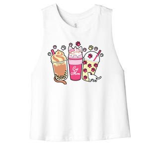 Cat Mom Paw Frappuccino Cute Women's Racerback Cropped Tank