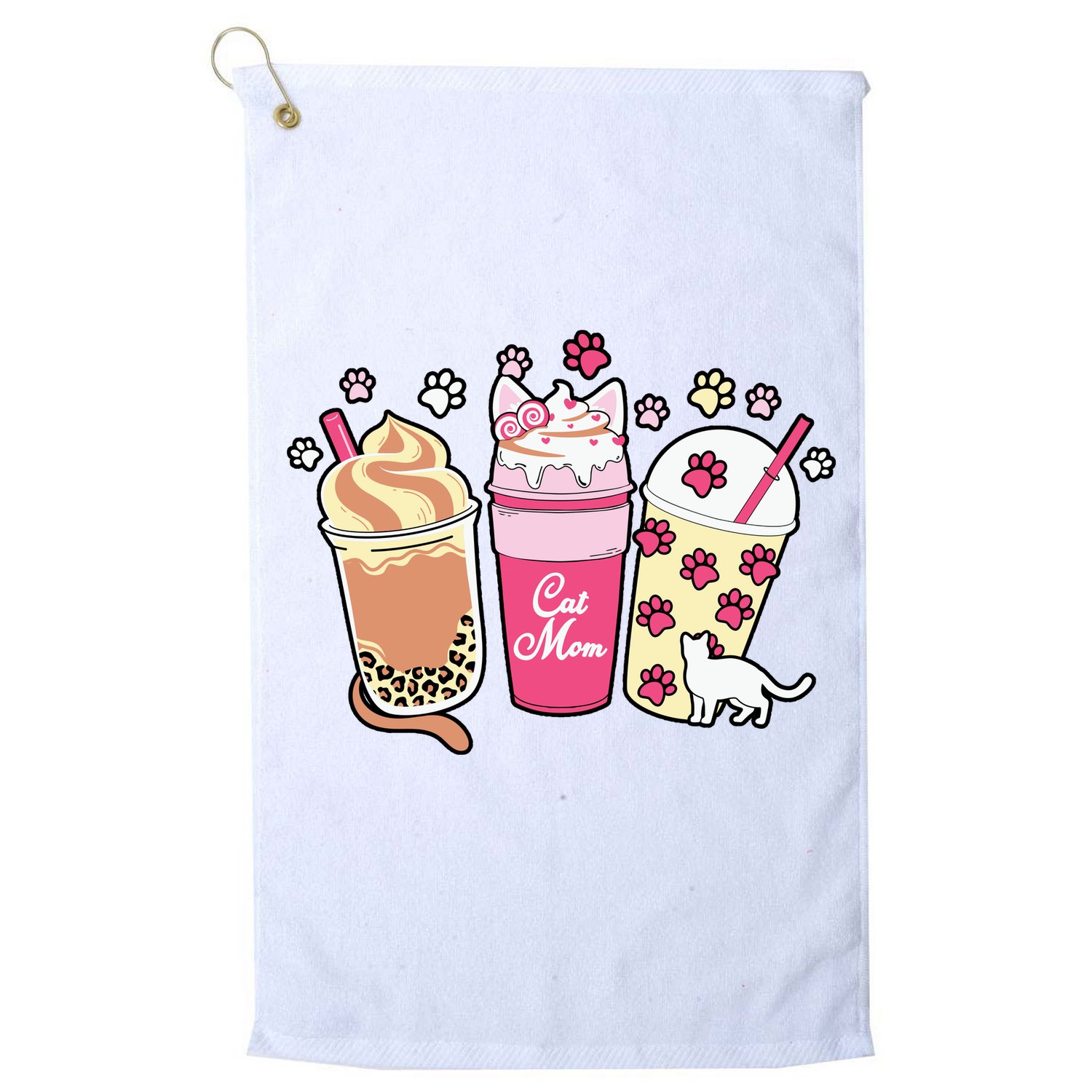 Cat Mom Paw Frappuccino Cute Golf Towel