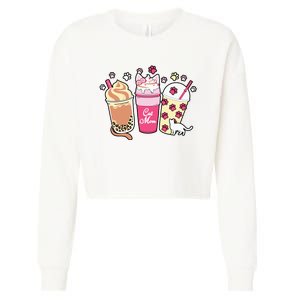 Cat Mom Paw Frappuccino Cute Cropped Pullover Crew