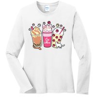 Cat Mom Paw Frappuccino Cute Ladies Long Sleeve Shirt