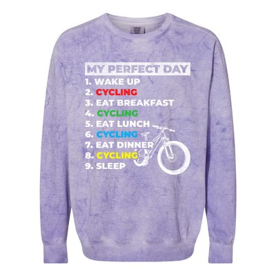 Cyclists My Perfect Day Mountain Biking Cycling Day Plan Gift Colorblast Crewneck Sweatshirt