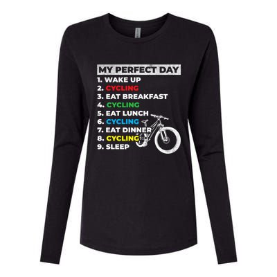 Cyclists My Perfect Day Mountain Biking Cycling Day Plan Gift Womens Cotton Relaxed Long Sleeve T-Shirt