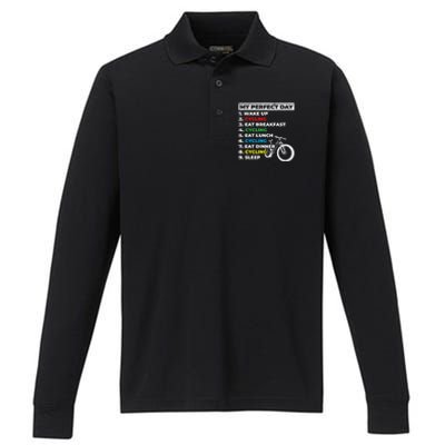 Cyclists My Perfect Day Mountain Biking Cycling Day Plan Gift Performance Long Sleeve Polo