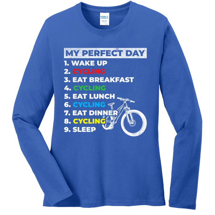 Cyclists My Perfect Day Mountain Biking Cycling Day Plan Gift Ladies Long Sleeve Shirt