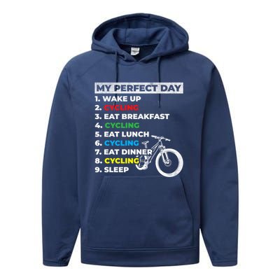 Cyclists My Perfect Day Mountain Biking Cycling Day Plan Gift Performance Fleece Hoodie