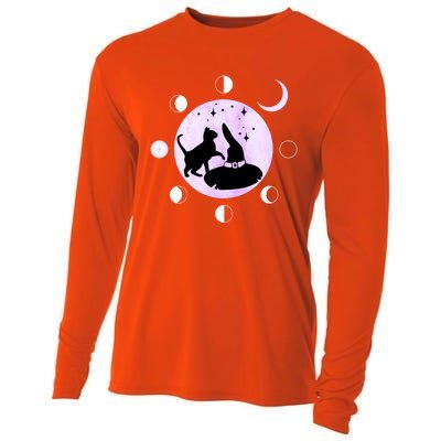 Cat Moon Phases Cute Gift Black Cat Moon Gift Witch Great Gift Cooling Performance Long Sleeve Crew