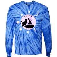 Cat Moon Phases Cute Gift Black Cat Moon Gift Witch Great Gift Tie-Dye Long Sleeve Shirt