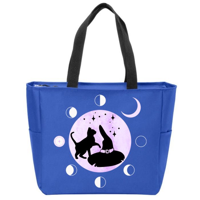 Cat Moon Phases Cute Gift Black Cat Moon Gift Witch Great Gift Zip Tote Bag